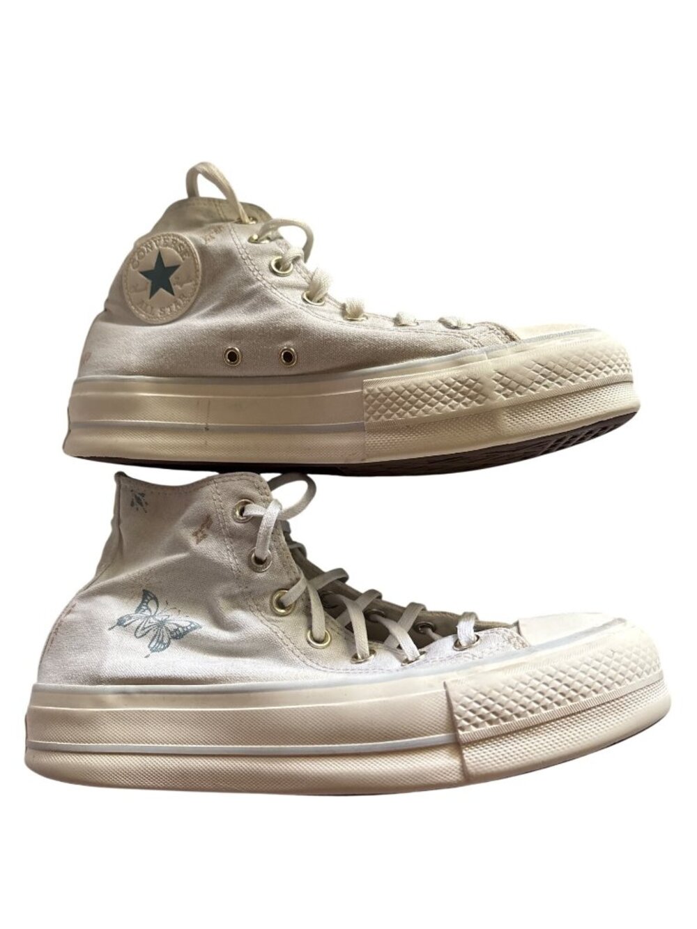 Converse All Star High Top Sneakers White Canvas Butterfly Print Women Size 7